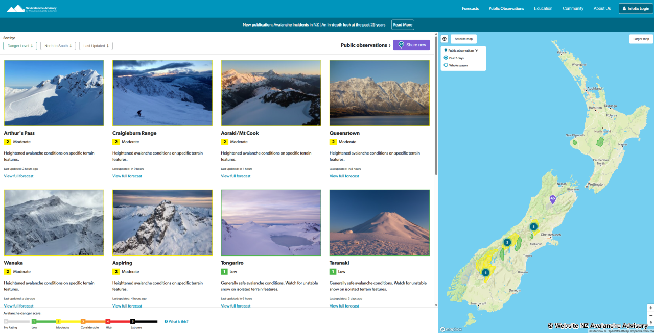 Screenshot NZ Avalanche Advisory